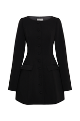 Jolie Boat Neck Suiting Mini Dress - Black